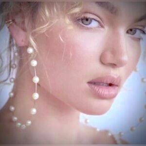 Revolve Silver Vegan Pearl Hoops Earring Xl 70mm 14k plated